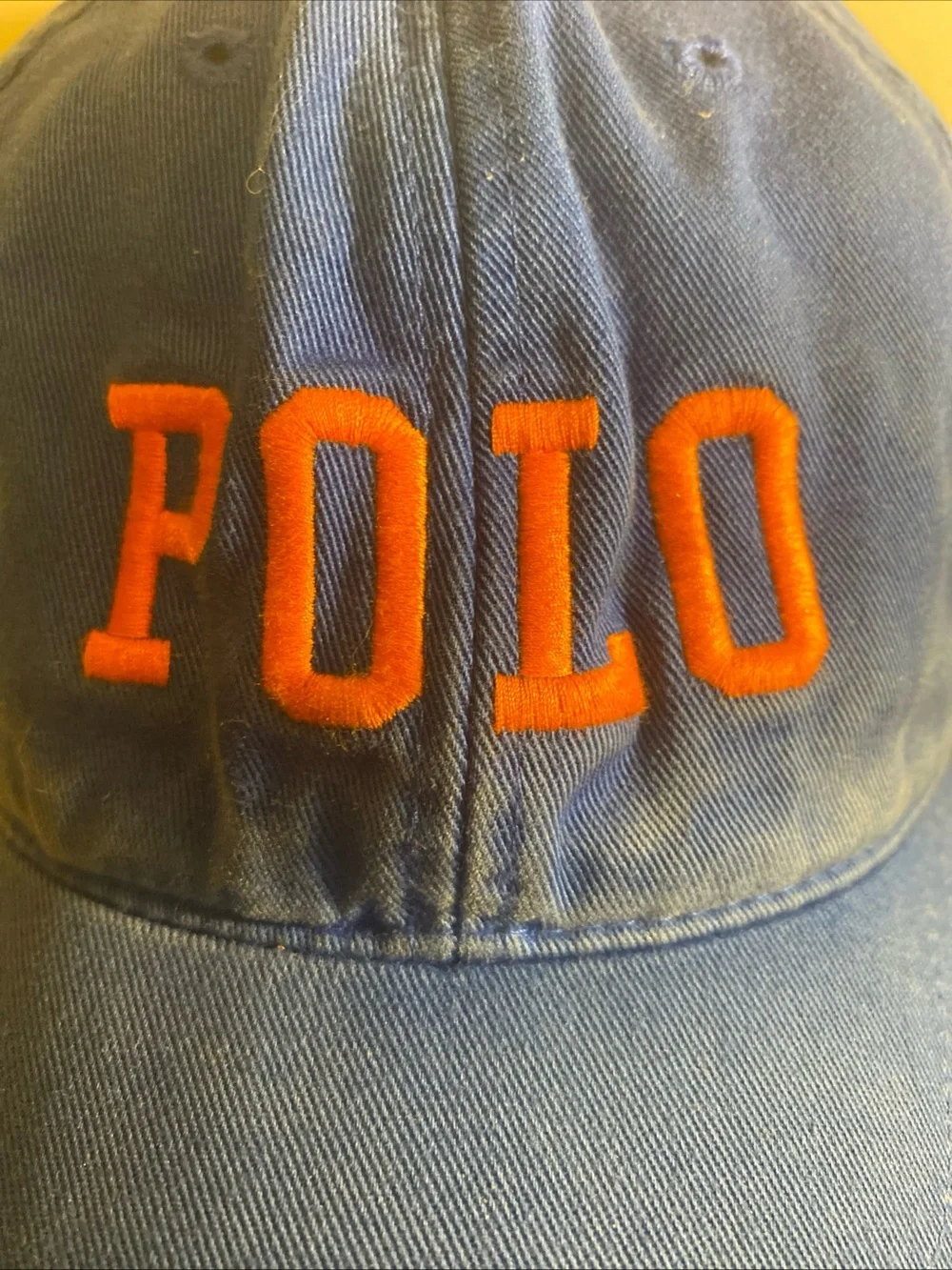 Vintage Polo Ralph Lauren Sport Spellout Hat Blue Orange Strapback Cap 90s